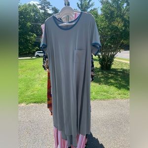 Lularoe tshirt dress. Grey with blue accents.